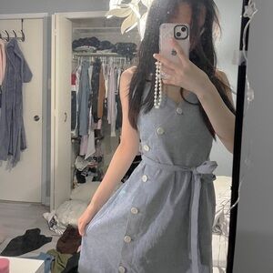 Banana Republic vintage baby blue light denim dress. Adorned with white …